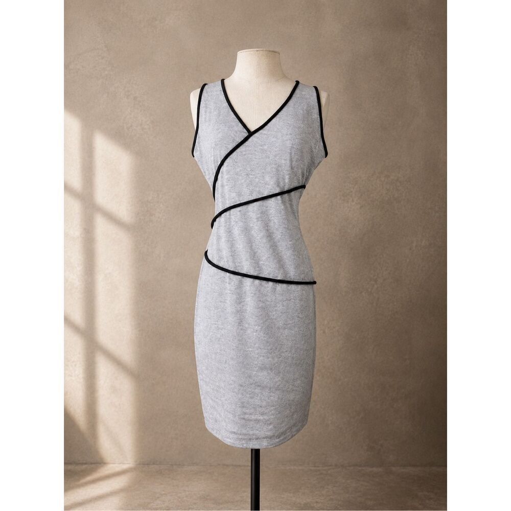Fashion to Figure XL Faux Wrap Bodycon Midi Dress Gray Black Stretch Knit